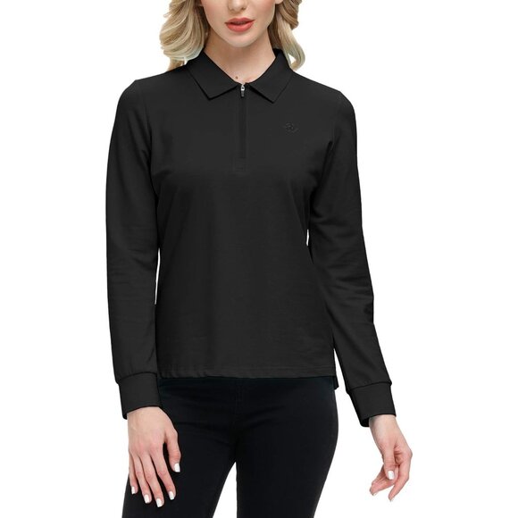 Women's Long Sleeve Golf Polo Shirt Slim Fit Quick Dry Casual Sports Tee - Picture 2 of 6